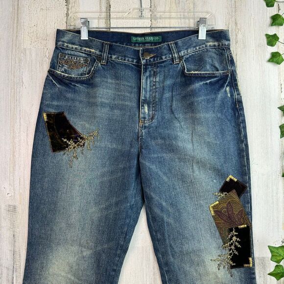 Ralph Lauren boho Distressed Patch Petite 10 Jeans - Picture 2 of 12